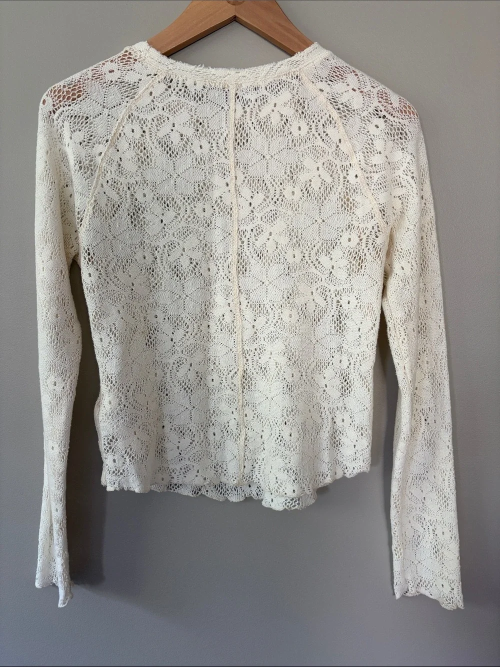 Free People In the Meadow Tee Lace Crochet Knit Top Layering Ivory Cream Small